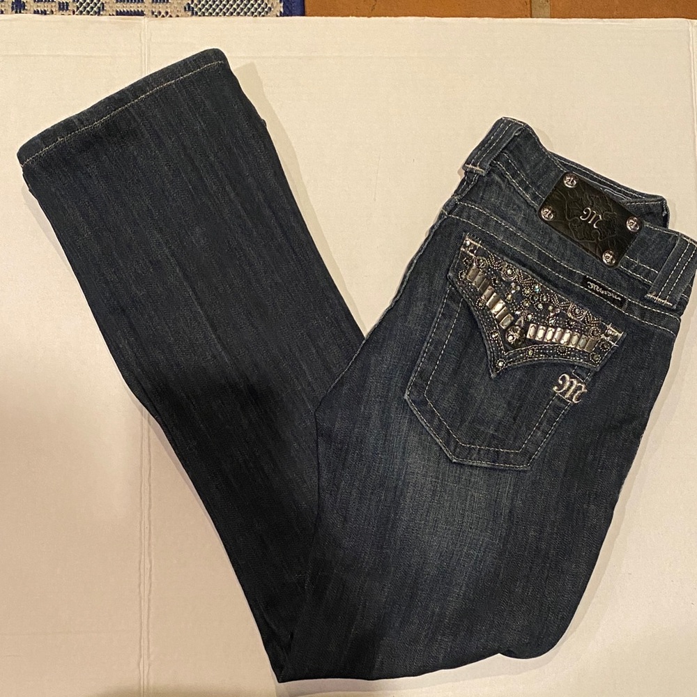 Miss Me JP4656-2 Womens 29 Bootcut Dark Wash Blue Jeans Embellished
